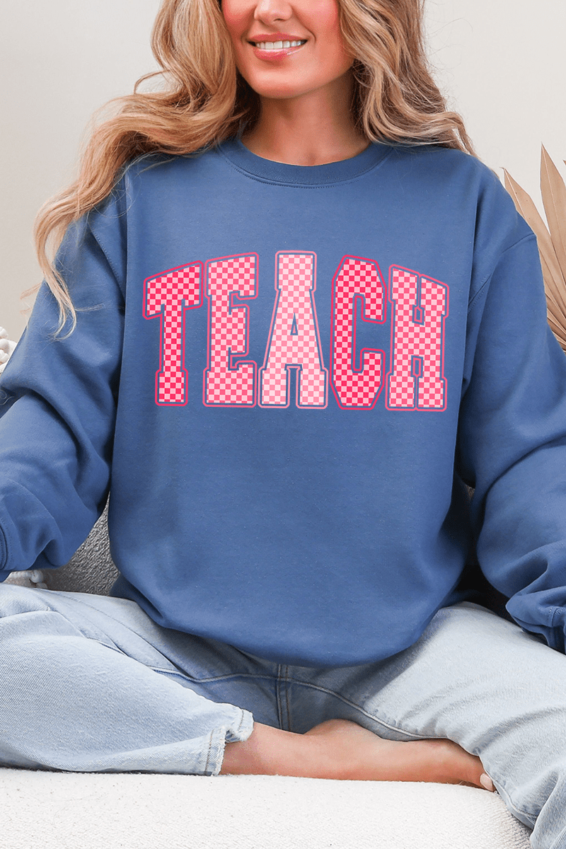 Checkered Teach Heavy Blend Crew Sweatshirt | Wholesale Accessory