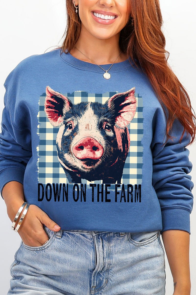 Down By The Farm Pig Heavy Blend Crew Sweatshirt - Wholesale Accessory Market