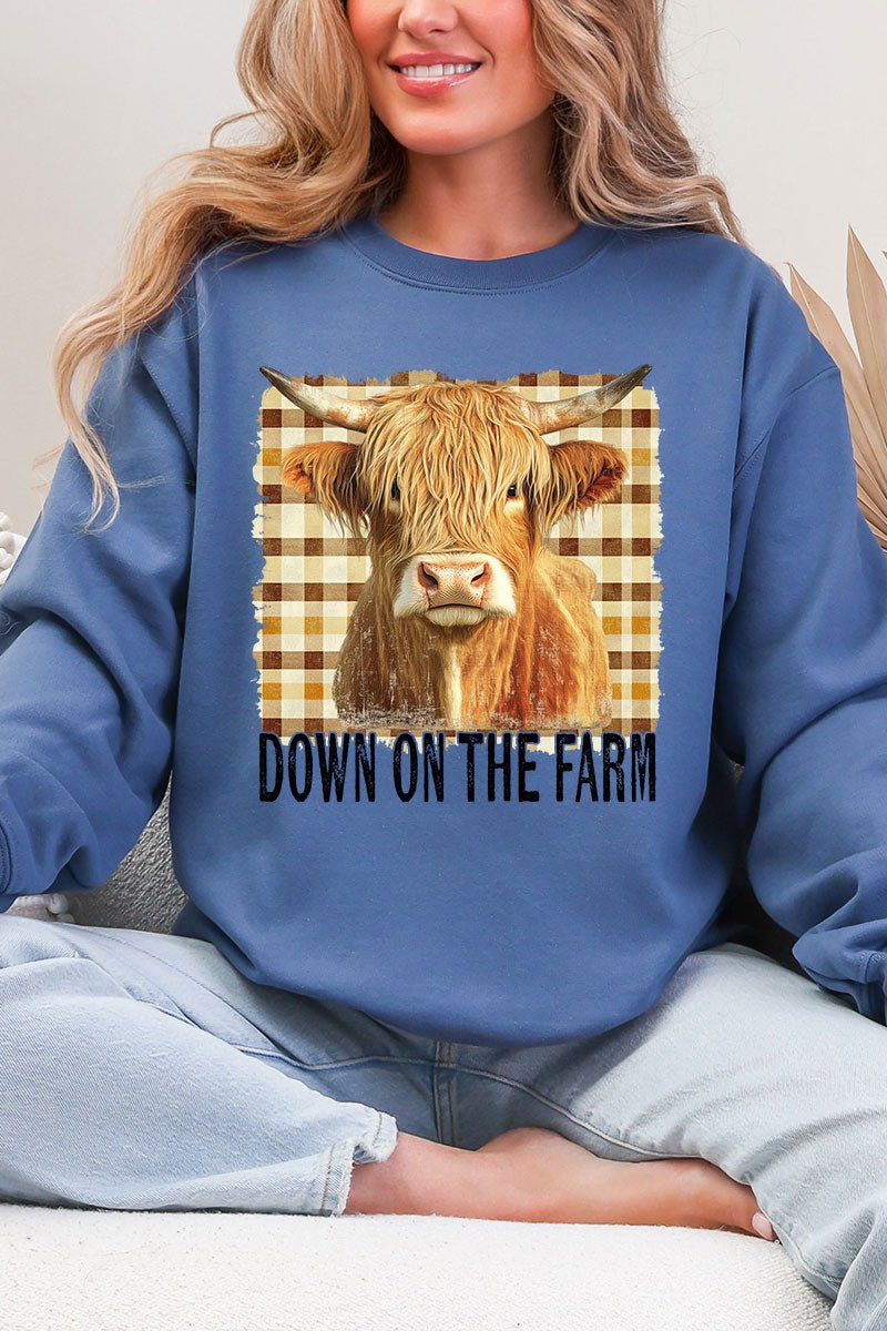 Down On The Farm Highland Cow Heavy Blend Crew Sweatshirt - Wholesale Accessory Market