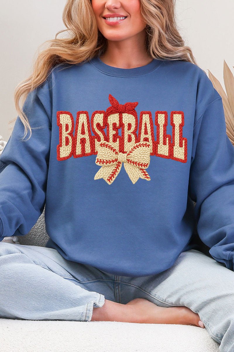 Faux Yarn Baseball Coquette Heavy Blend Crew Sweatshirt - Wholesale Accessory Market