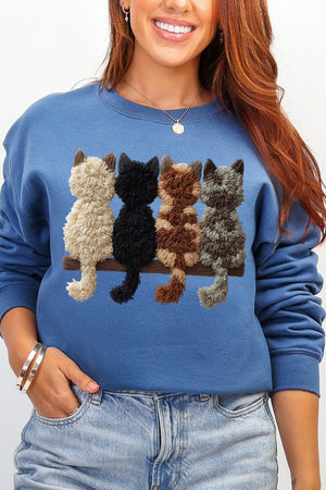 Faux Yarn Cats On The Shelf Heavy Blend Crew Sweatshirt - Wholesale Accessory Market