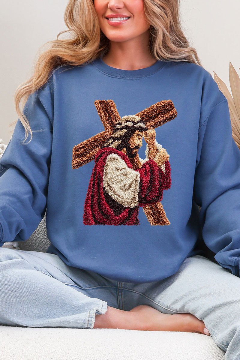 Faux Yarn Jesus At The Cross Heavy Blend Crew Sweatshirt - Wholesale Accessory Market
