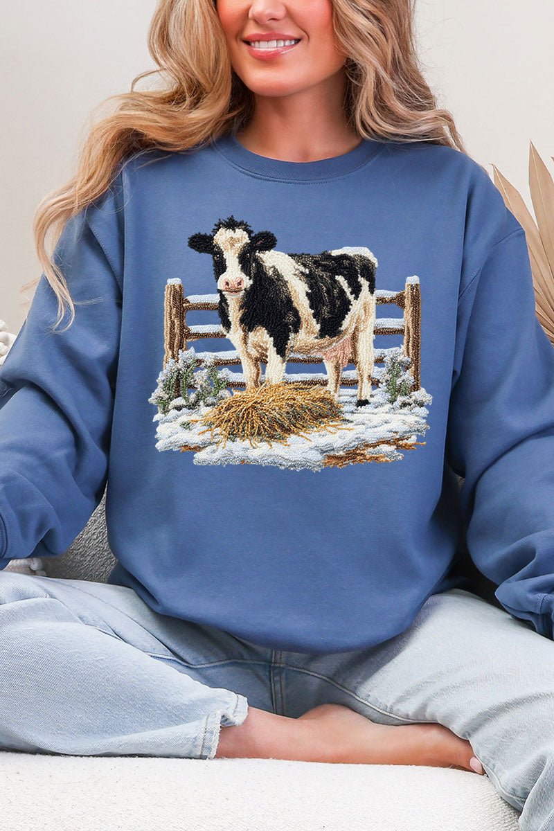 Faux Yarn Moo In The Snow Heavy Blend Crew Sweatshirt - Wholesale Accessory Market