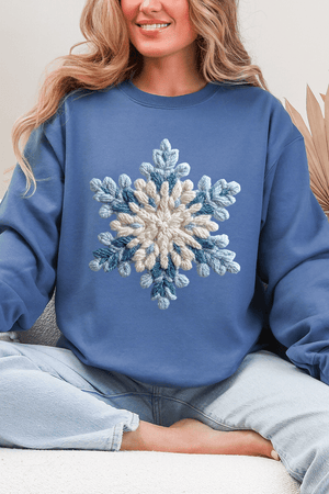 Faux Yarn Snow Day Snowflake Heavy Blend Crew Sweatshirt - Wholesale Accessory Market