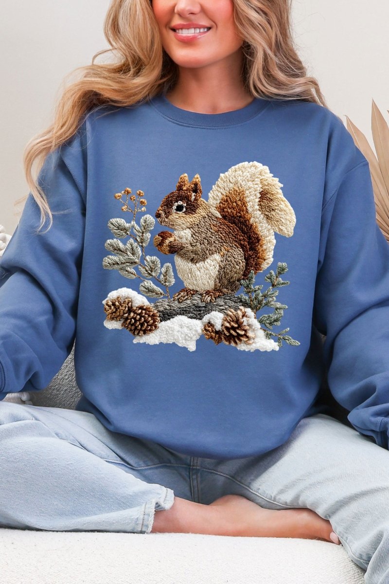 Faux Yarn Winter Squirrel Heavy Blend Crew Sweatshirt - Wholesale Accessory Market