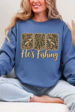 He's Fishing Heavy Blend Crew Sweatshirt - Wholesale Accessory Market