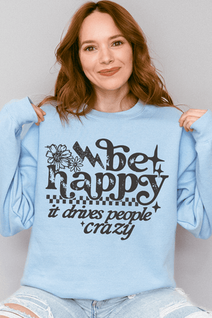 Black Be Happy Heavy Blend Crew Sweatshirt - Wholesale Accessory Market