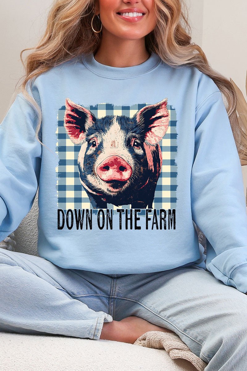 Down By The Farm Pig Heavy Blend Crew Sweatshirt - Wholesale Accessory Market