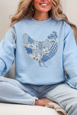 Faux Patchwork Blue Chicken Heavy Blend Crew Sweatshirt - Wholesale Accessory Market