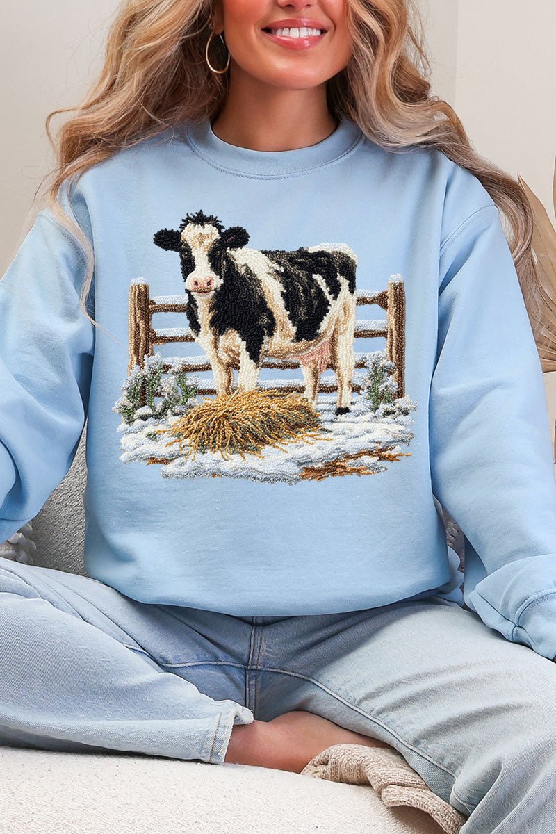 Faux Yarn Moo In The Snow Heavy Blend Crew Sweatshirt - Wholesale Accessory Market
