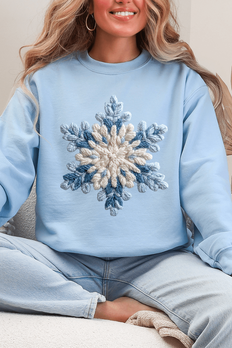 Faux Yarn Snow Day Snowflake Heavy Blend Crew Sweatshirt - Wholesale Accessory Market