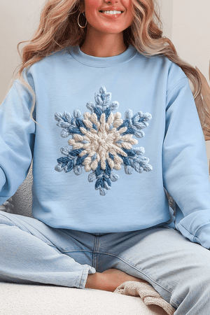 Faux Yarn Snow Day Snowflake Heavy Blend Crew Sweatshirt - Wholesale Accessory Market