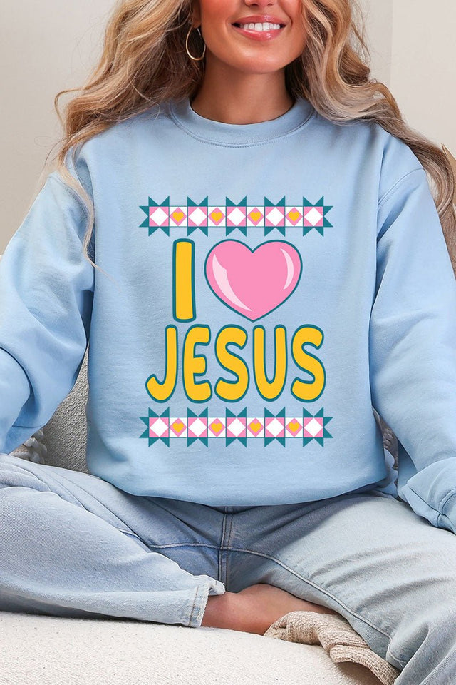 Folk Faith: I Love Jesus Heavy Blend Crew Sweatshirt - Wholesale Accessory Market