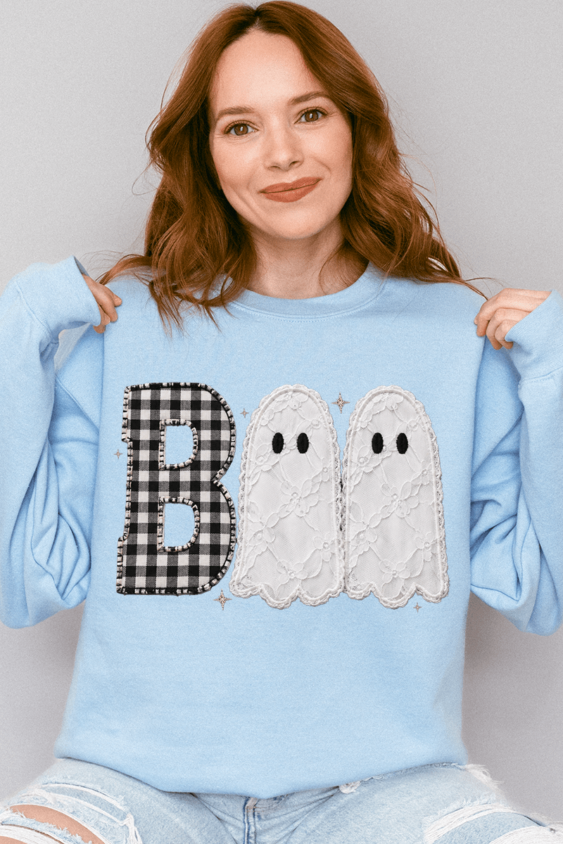 Gingham & Lace Boo Heavy Blend Crew Sweatshirt - Wholesale Accessory Market