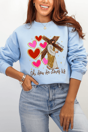He Loves Us Hearts Heavy Blend Crew Sweatshirt - Wholesale Accessory Market