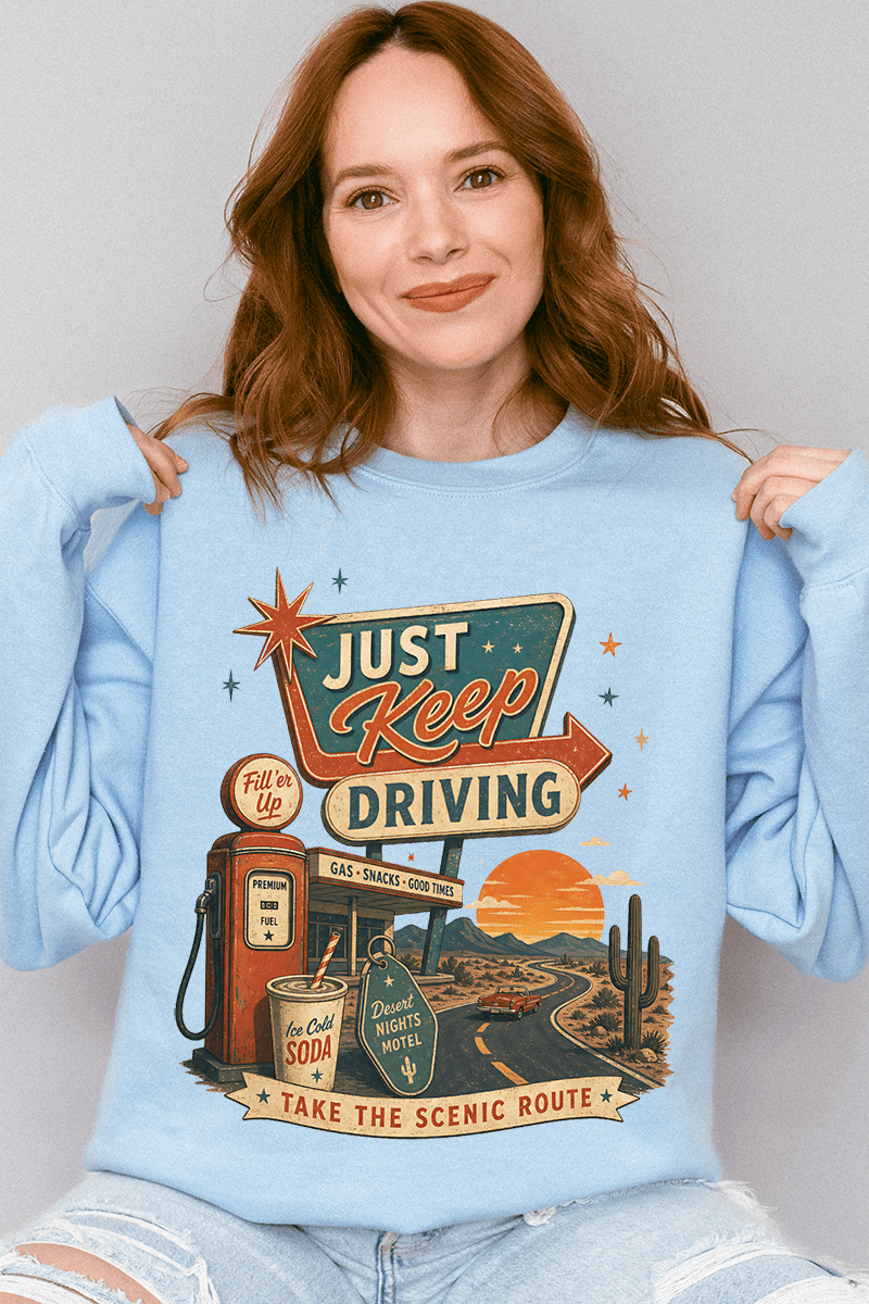 Just Keep Driving Heavy Blend Crew Sweatshirt - Wholesale Accessory Market