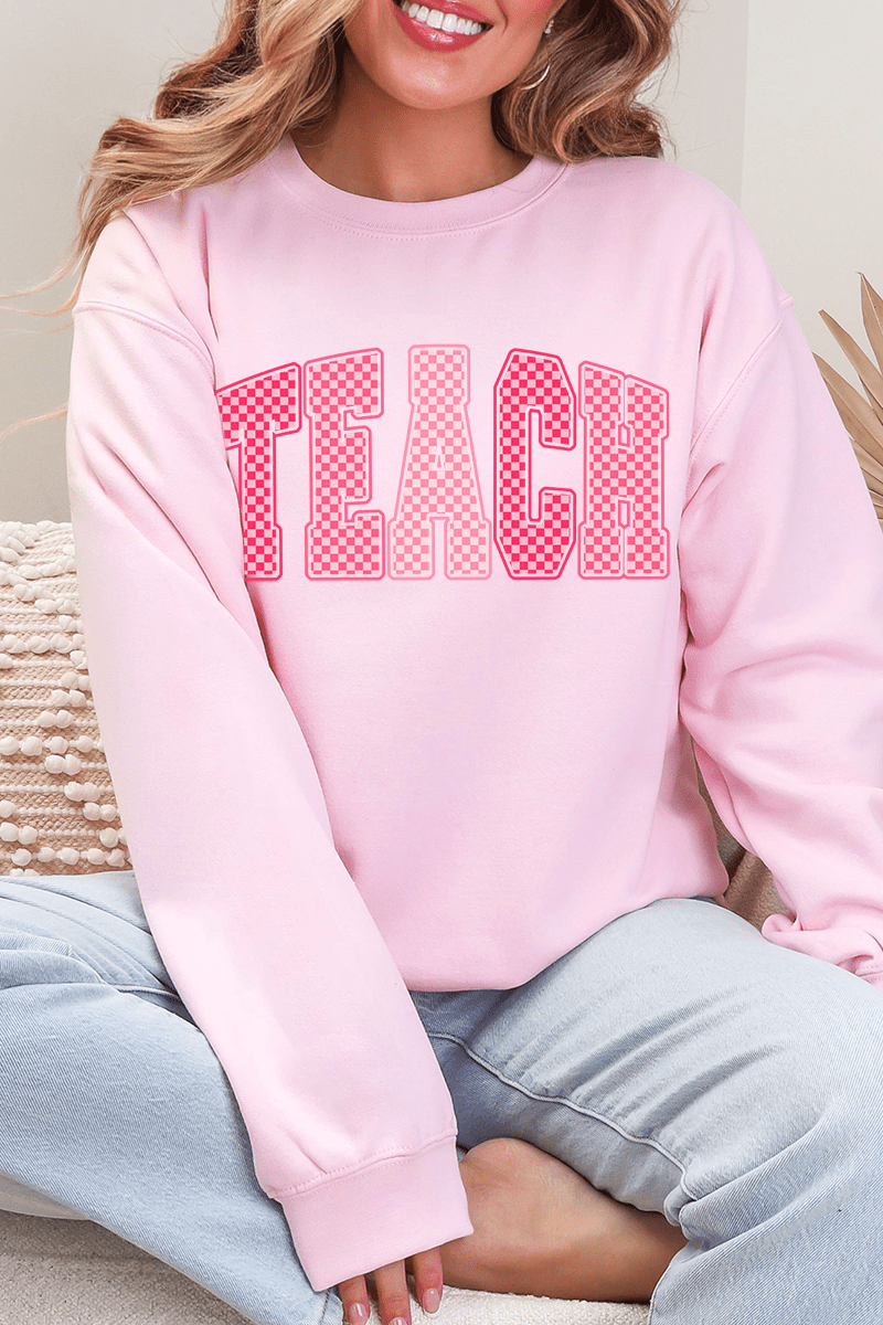 Checkered Teach Heavy Blend Crew Sweatshirt - Wholesale Accessory Market