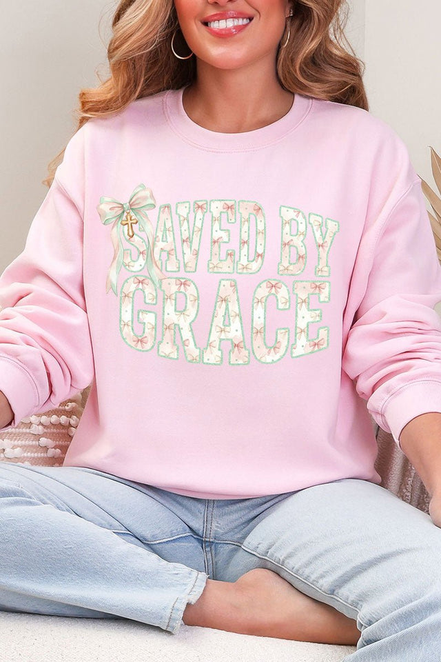 Coquette Cross Saved By Grace Heavy Blend Crew Sweatshirt - Wholesale Accessory Market