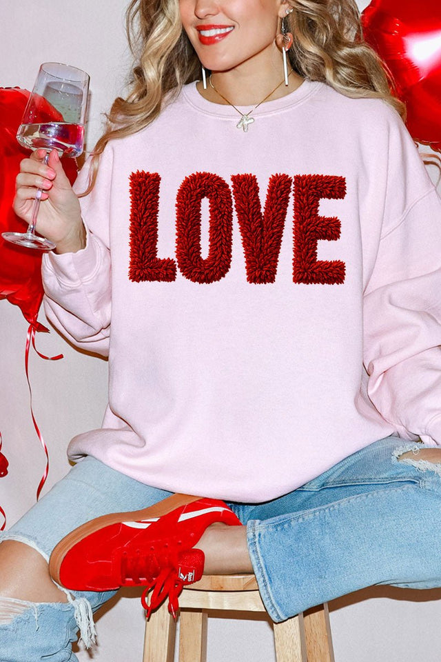 Fall In Love Faux Yarn Heavy Blend Crew Sweatshirt - Wholesale Accessory Market