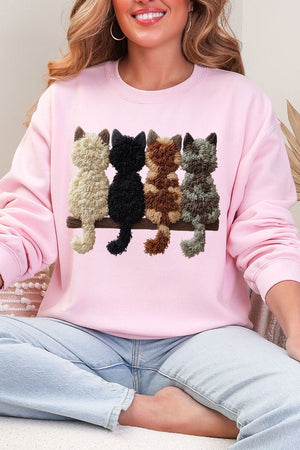 Faux Yarn Cats On The Shelf Heavy Blend Crew Sweatshirt - Wholesale Accessory Market