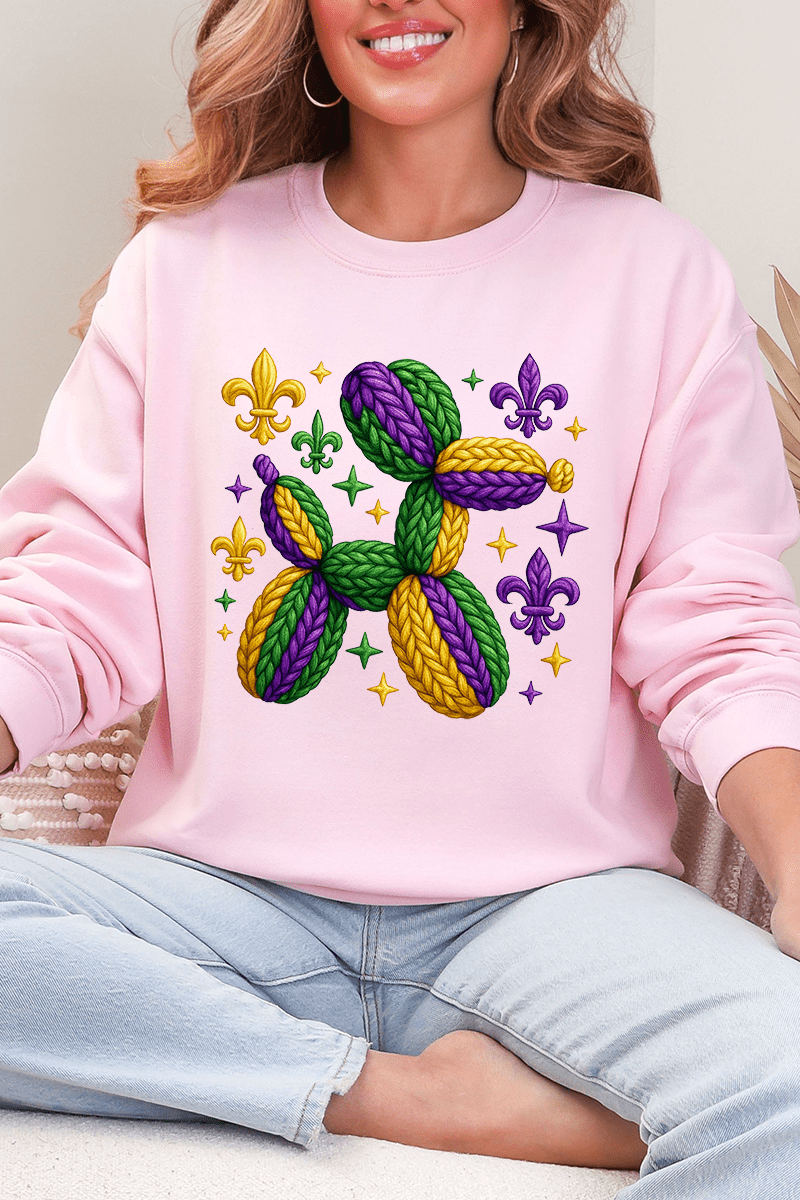 Faux Yarn Mardi Gras Balloon Dog Heavy Blend Crew Sweatshirt - Wholesale Accessory Market