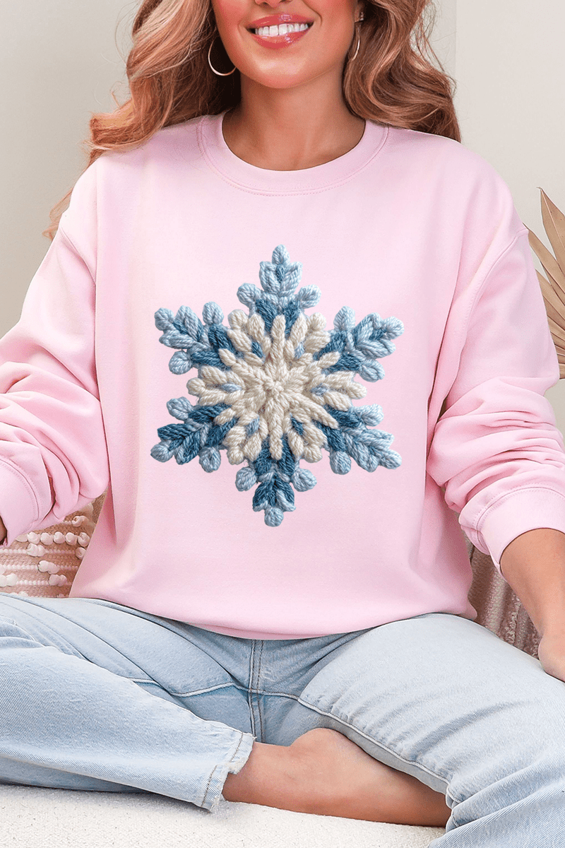 Faux Yarn Snow Day Snowflake Heavy Blend Crew Sweatshirt - Wholesale Accessory Market