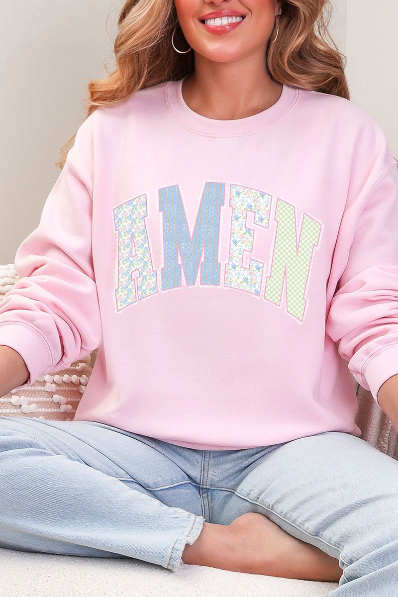 Garden Gingham Amen Heavy Blend Crew Sweatshirt - Wholesale Accessory Market
