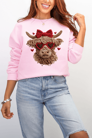 Heartbreaking Heifer Faux Yarn Heavy Blend Crew Sweatshirt - Wholesale Accessory Market