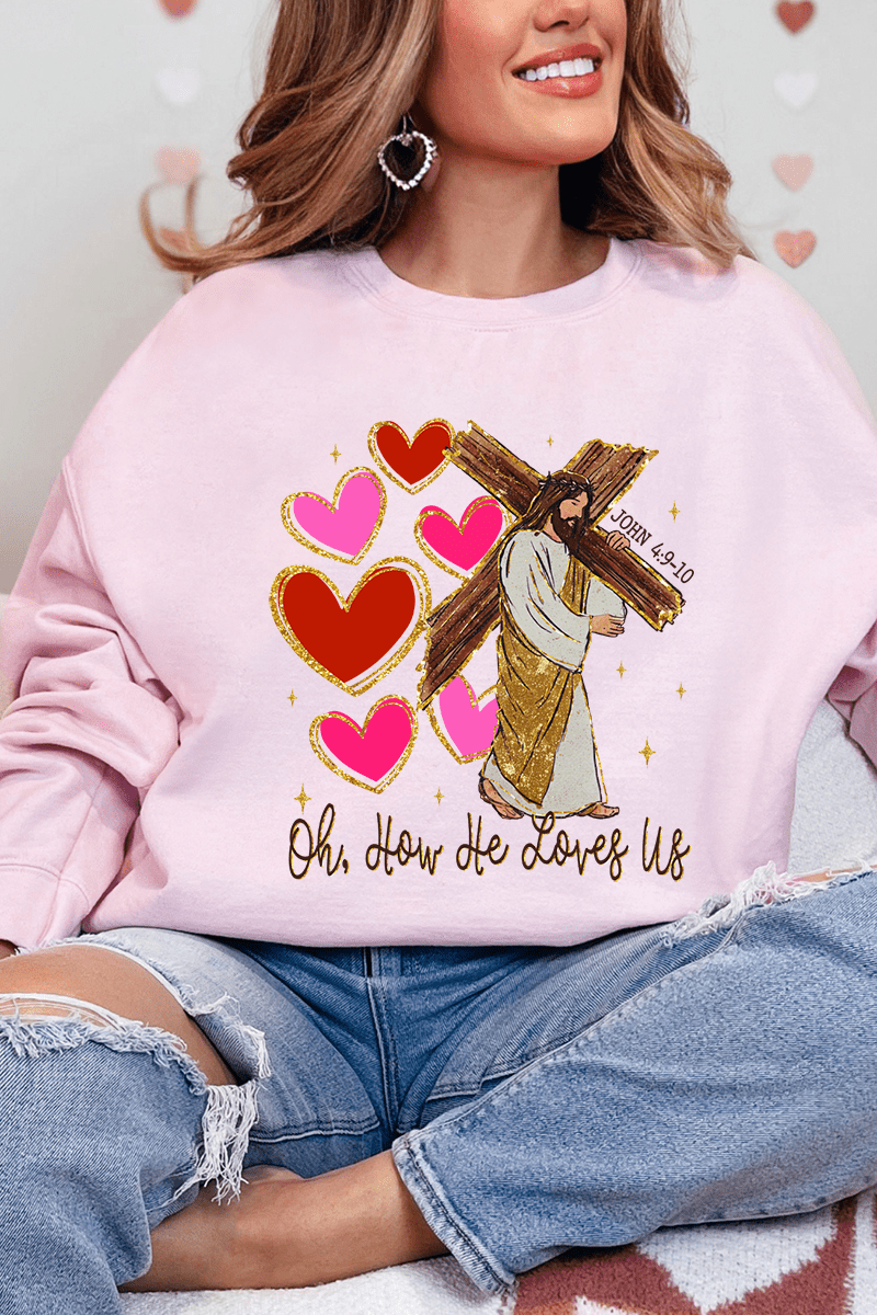 He Loves Us Hearts Heavy Blend Crew Sweatshirt - Wholesale Accessory Market