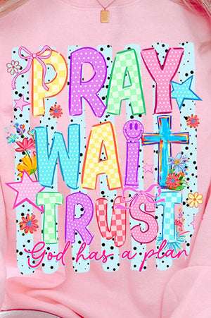 Pray Wait Trust Bright Doodle Heavy Blend Crew Sweatshirt - Wholesale Accessory Market