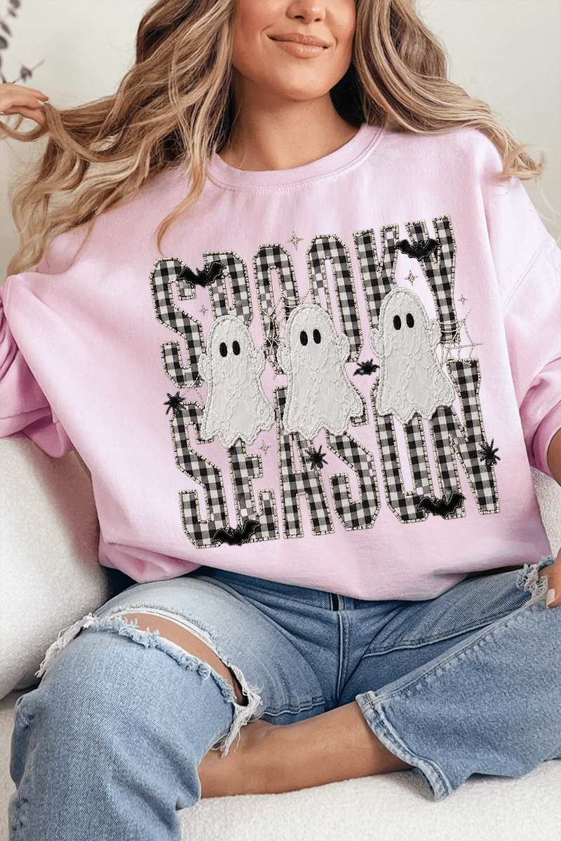 Spooky Season Gingham & Ghosts Heavy Blend Crew Sweatshirt - Wholesale Accessory Market
