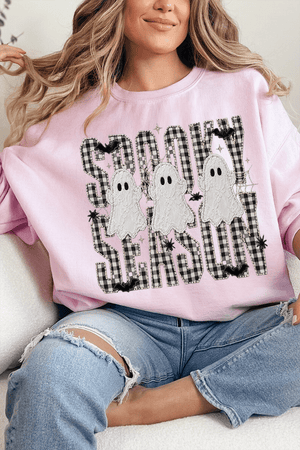 Spooky Season Gingham & Ghosts Heavy Blend Crew Sweatshirt - Wholesale Accessory Market