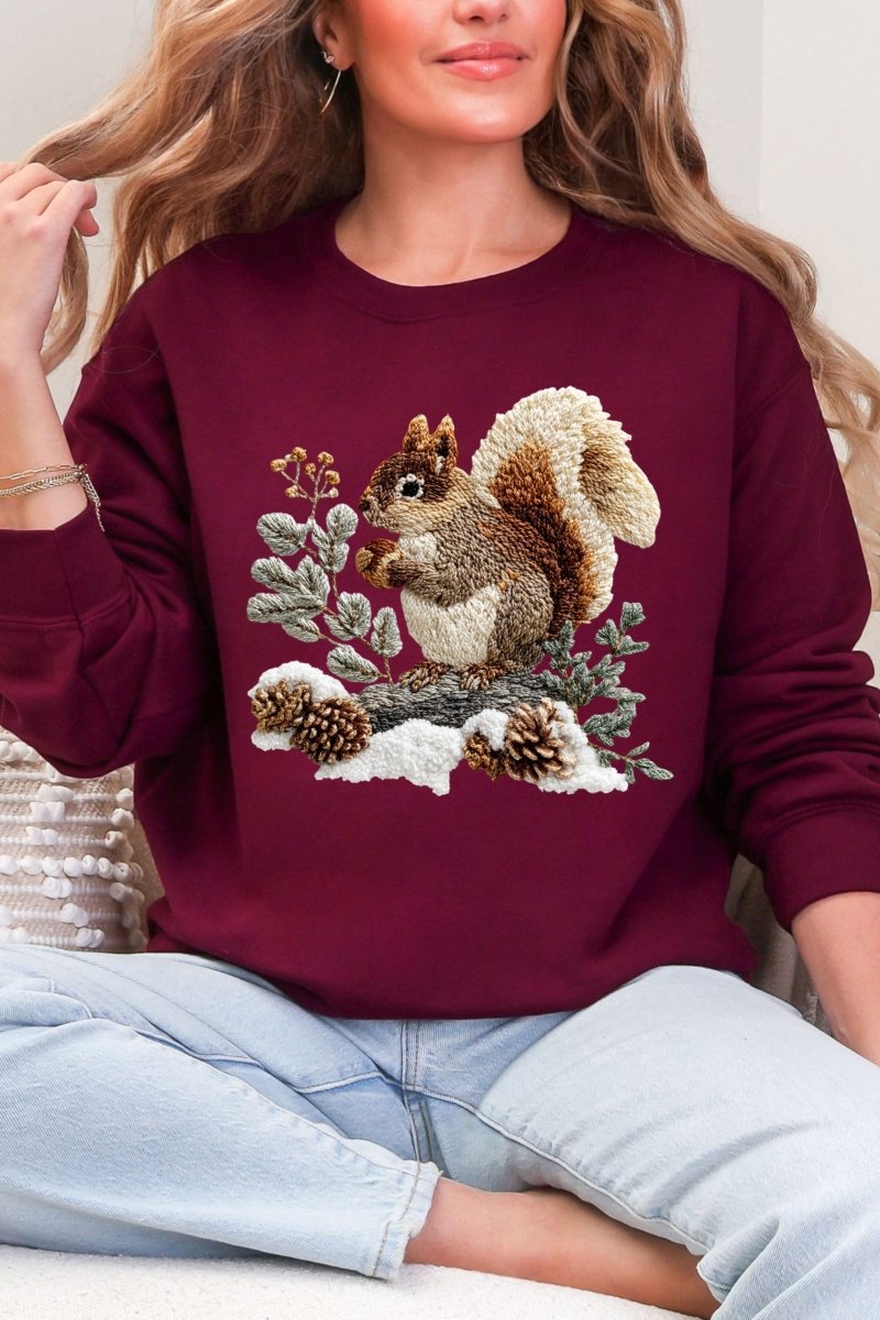 Faux Yarn Winter Squirrel Heavy Blend Crew Sweatshirt - Wholesale Accessory Market