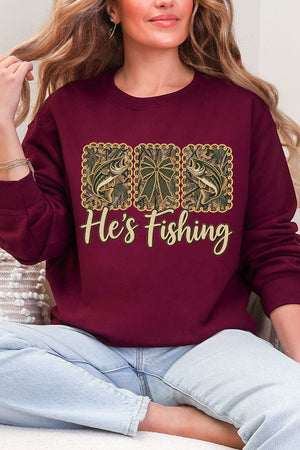He's Fishing Heavy Blend Crew Sweatshirt - Wholesale Accessory Market