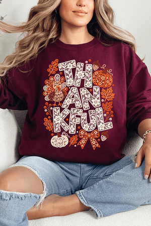 Thankful Lacework Heavy Blend Crew Sweatshirt - Wholesale Accessory Market