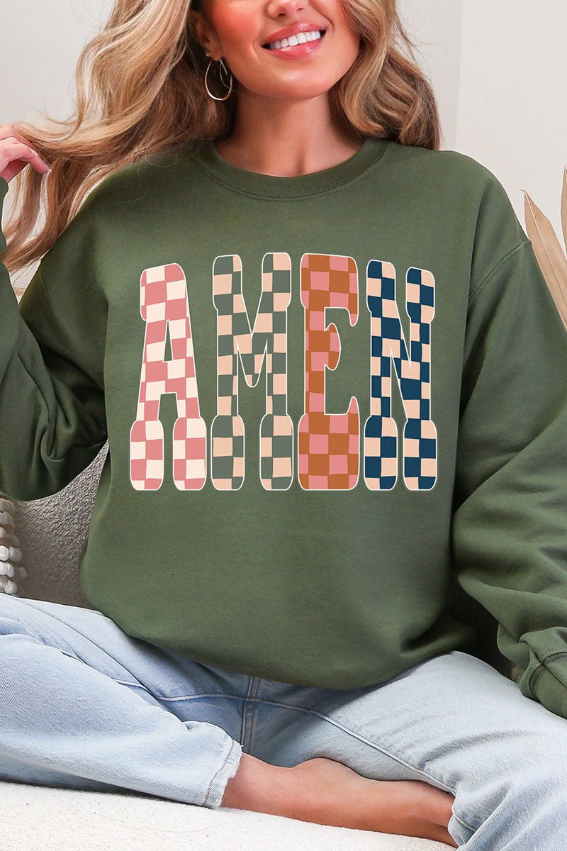 Checkered Amen Heavy Blend Crew Sweatshirt - Wholesale Accessory Market