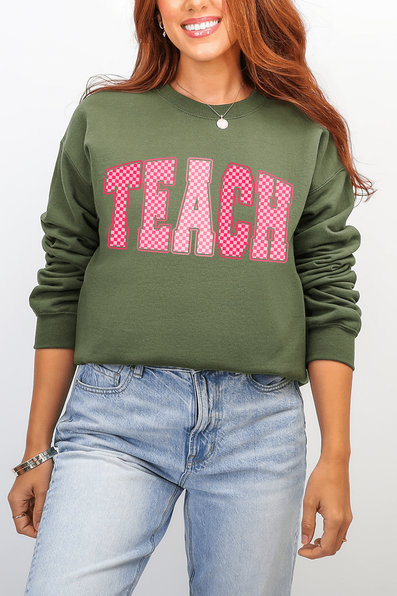 Checkered Teach Heavy Blend Crew Sweatshirt - Wholesale Accessory Market