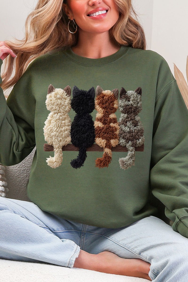 Faux Yarn Cats On The Shelf Heavy Blend Crew Sweatshirt - Wholesale Accessory Market