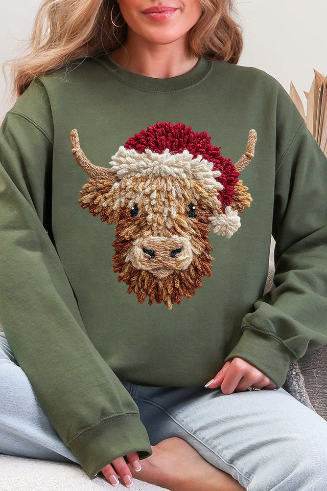 Faux Yarn Highland Cow Heavy Blend Crew Sweatshirt - Wholesale Accessory Market
