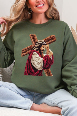 Faux Yarn Jesus At The Cross Heavy Blend Crew Sweatshirt - Wholesale Accessory Market