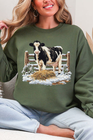 Faux Yarn Moo In The Snow Heavy Blend Crew Sweatshirt - Wholesale Accessory Market