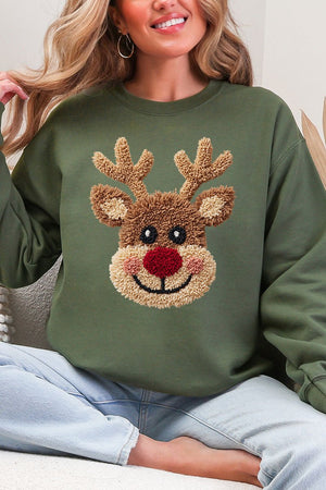 Faux Yarn Red Nose Reindeer Heavy Blend Crew Sweatshirt - Wholesale Accessory Market