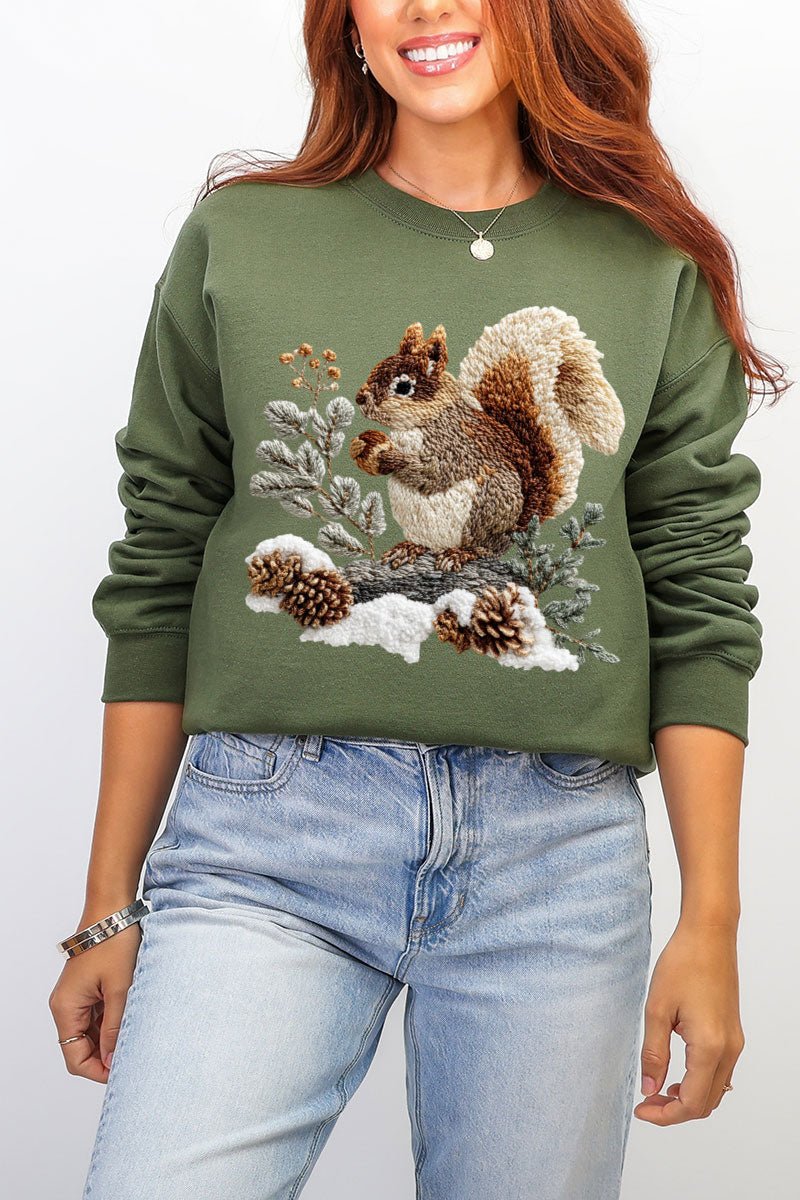 Faux Yarn Winter Squirrel Heavy Blend Crew Sweatshirt - Wholesale Accessory Market