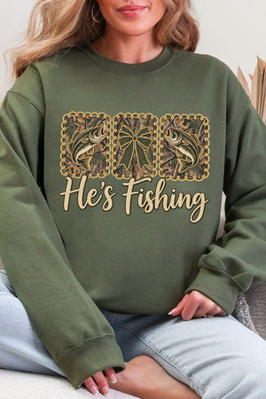 He's Fishing Heavy Blend Crew Sweatshirt - Wholesale Accessory Market