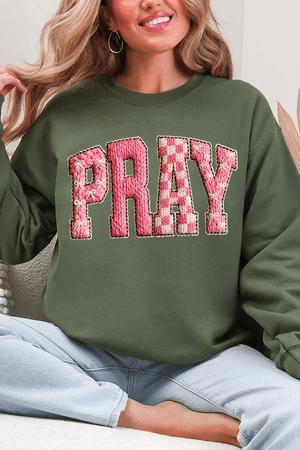 Pink Faux Yarn Coquette Pray Heavy Blend Crew Sweatshirt - Wholesale Accessory Market