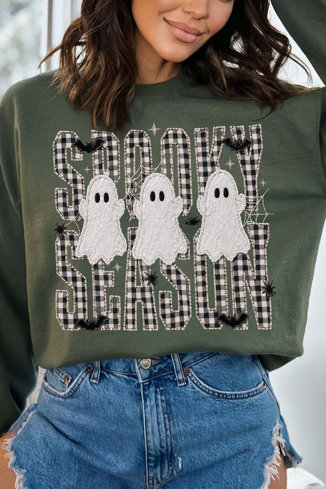 Spooky Season Gingham & Ghosts Heavy Blend Crew Sweatshirt - Wholesale Accessory Market