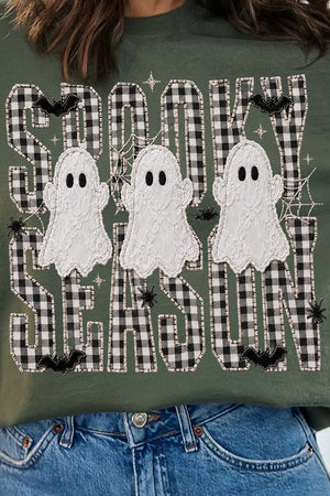 Spooky Season Gingham & Ghosts Heavy Blend Crew Sweatshirt - Wholesale Accessory Market