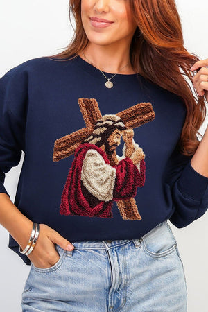 Faux Yarn Jesus At The Cross Heavy Blend Crew Sweatshirt - Wholesale Accessory Market