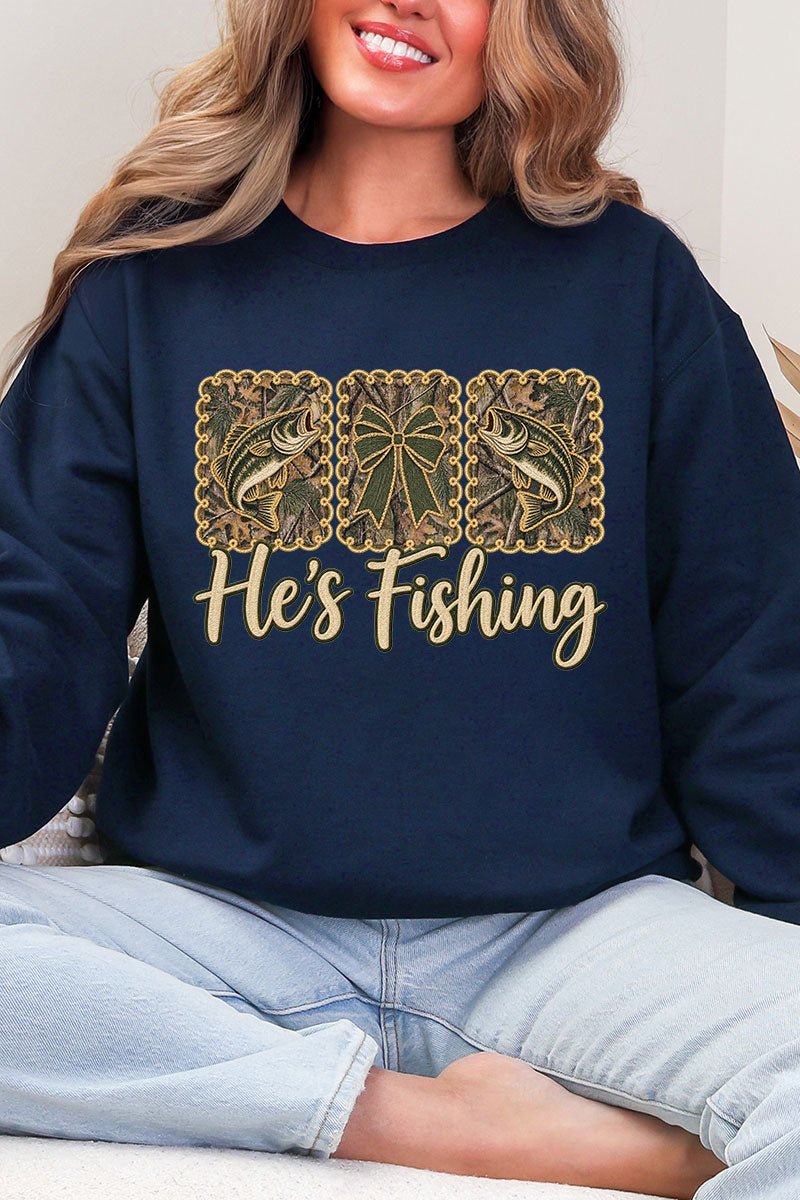 He's Fishing Heavy Blend Crew Sweatshirt - Wholesale Accessory Market