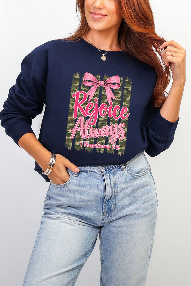 Rejoice Always Girly Camo Heavy Blend Crew Sweatshirt - Wholesale Accessory Market